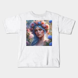 Stylish Woman in Nature with Flower, Fashion, and Elegance Kids T-Shirt